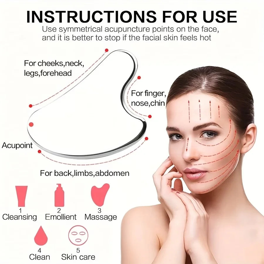 2pcs Facial Massager Stainless Steel Gua Sha Facial Tool Y Shape Blackhead Scraper Face Body Massage Accessories for Relaxing