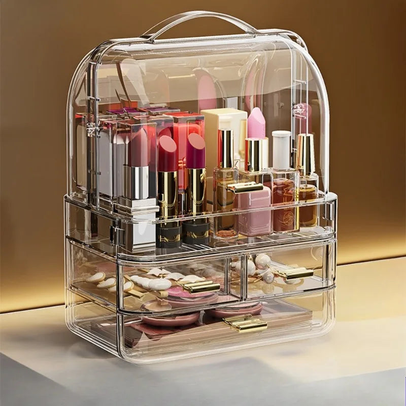 Desktop Transparent Makeup Drawer Box Dust-Proof Cosmetics Skincare Lipstick Storage Box Dressing Table Eye Shadow Organizer