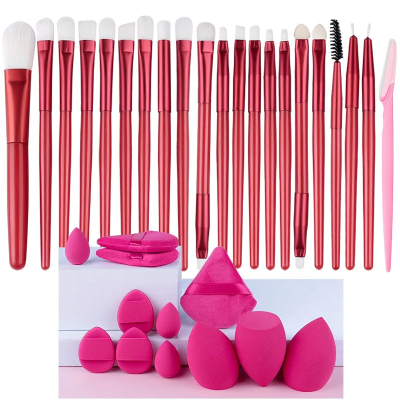 20Pcs Makeup Brush Set Eyeshadow Eyeliner Brushes Foundation Concealers Powder Blush Blending Beauty Tool with Makeup Sponge Kit