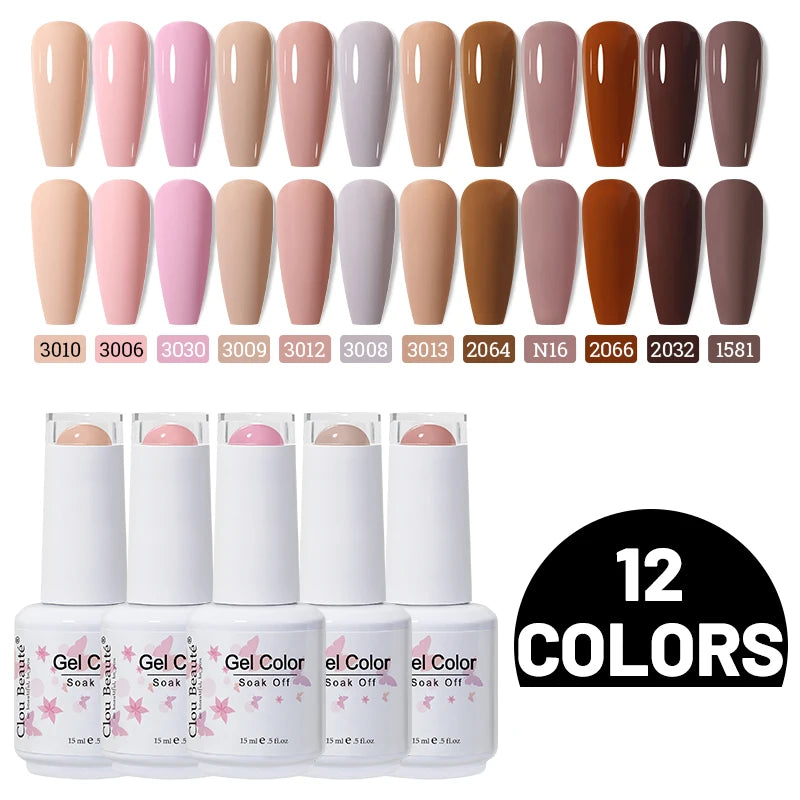 Clou Beaute 10/12/20/24pcs Gel Nail Polish Set Color 15ml White Glass Bottle Nail Art Kit Semi Permanent Gellack Nail Varnish