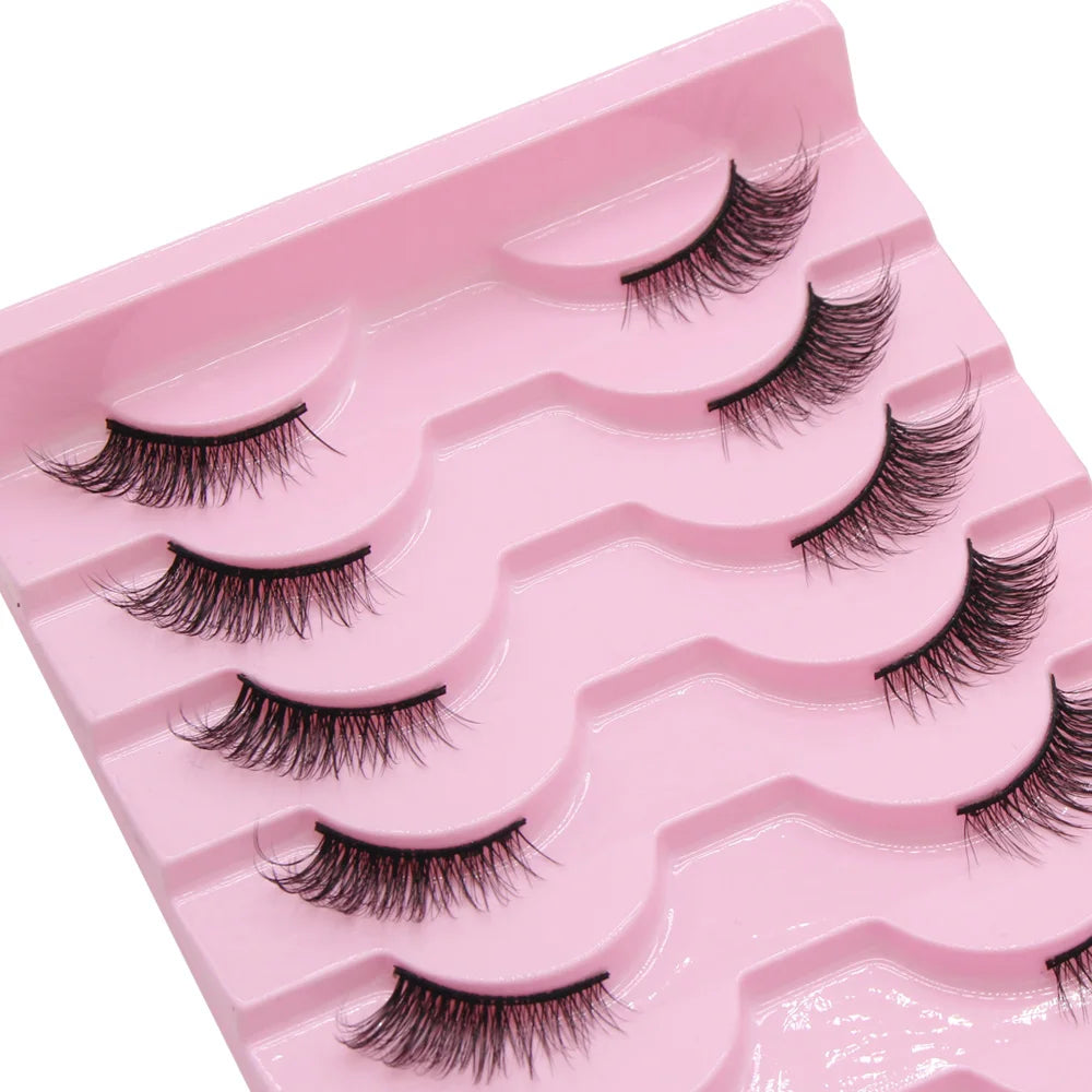 Moonlily - Lot de 10 demi-cils naturels, doux, effet œil de chat, réutilisables, effet ailes, effet vison, extension de cils - Outil de maquillage
