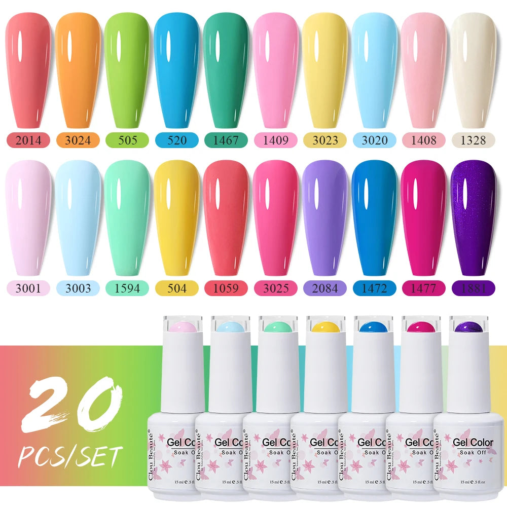 Clou Beaute 10/12/20/24pcs Gel Nail Polish Set Color 15ml White Glass Bottle Nail Art Kit Semi Permanent Gellack Nail Varnish