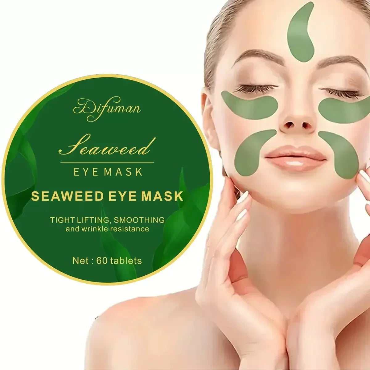 Lot de 60 masques pour les yeux à l'acide hyaluronique et aux algues pour atténuer les cernes. Patchs contour des yeux au collagène. Soins du visage.