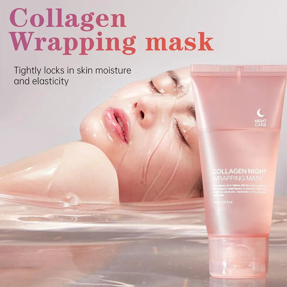 Masque visage de nuit au collagène hydrolysé, masque peel-off hydratant et raffermissant pour l'élasticité, réduit le relâchement cutané et le teint terne.