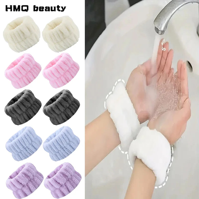 2Pcs Soft Microfiber Spa Wrist Washbands Reusable Face Washing Towel for Washing Face Water Absorption Washing Prevent Wetness