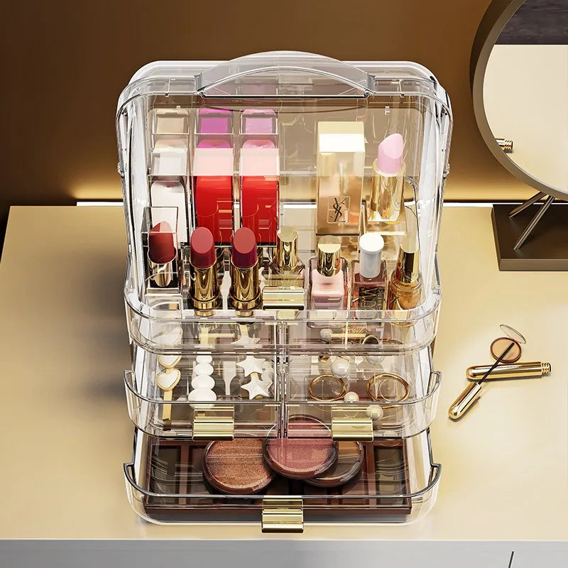 Desktop Transparent Makeup Drawer Box Dust-Proof Cosmetics Skincare Lipstick Storage Box Dressing Table Eye Shadow Organizer