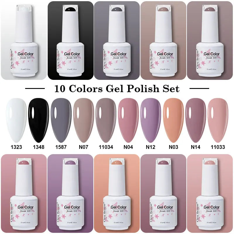 Clou Beaute 10/12/20/24pcs Gel Nail Polish Set Color 15ml White Glass Bottle Nail Art Kit Semi Permanent Gellack Nail Varnish