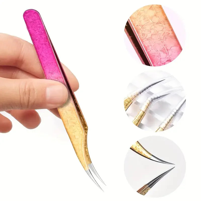 Pince à épiler professionnelle pour extensions de cils (1 pièce) avec embouts en caoutchouc, outil de précision en acier inoxydable pour la pose d'extensions de cils ombrées.