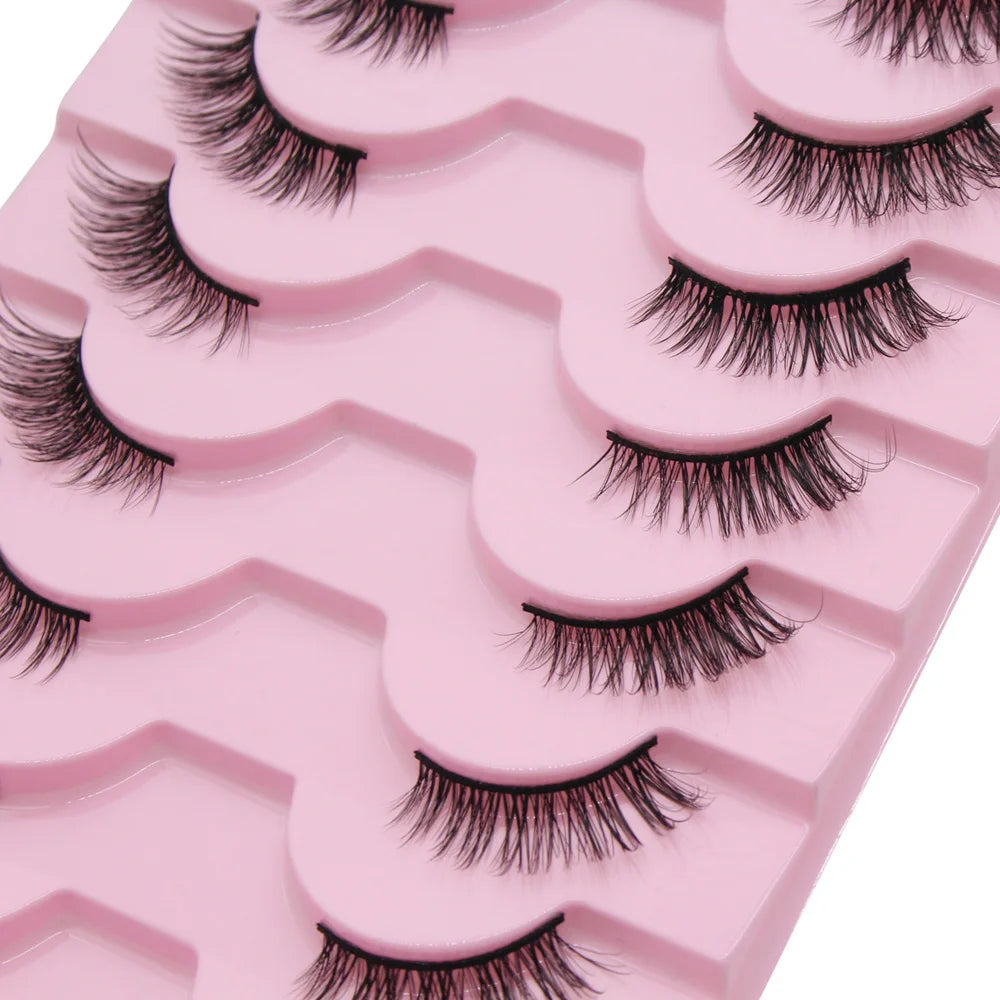 Moonlily - Lot de 10 demi-cils naturels, doux, effet œil de chat, réutilisables, effet ailes, effet vison, extension de cils - Outil de maquillage