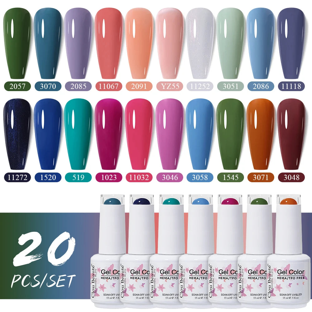 Clou Beaute 20pcs TPO & HEMA FREE Nail Gel Polish Set Red Pink Nude UV LED Soak Off Polish Gel Nail Semi Permanent Nail Varnish