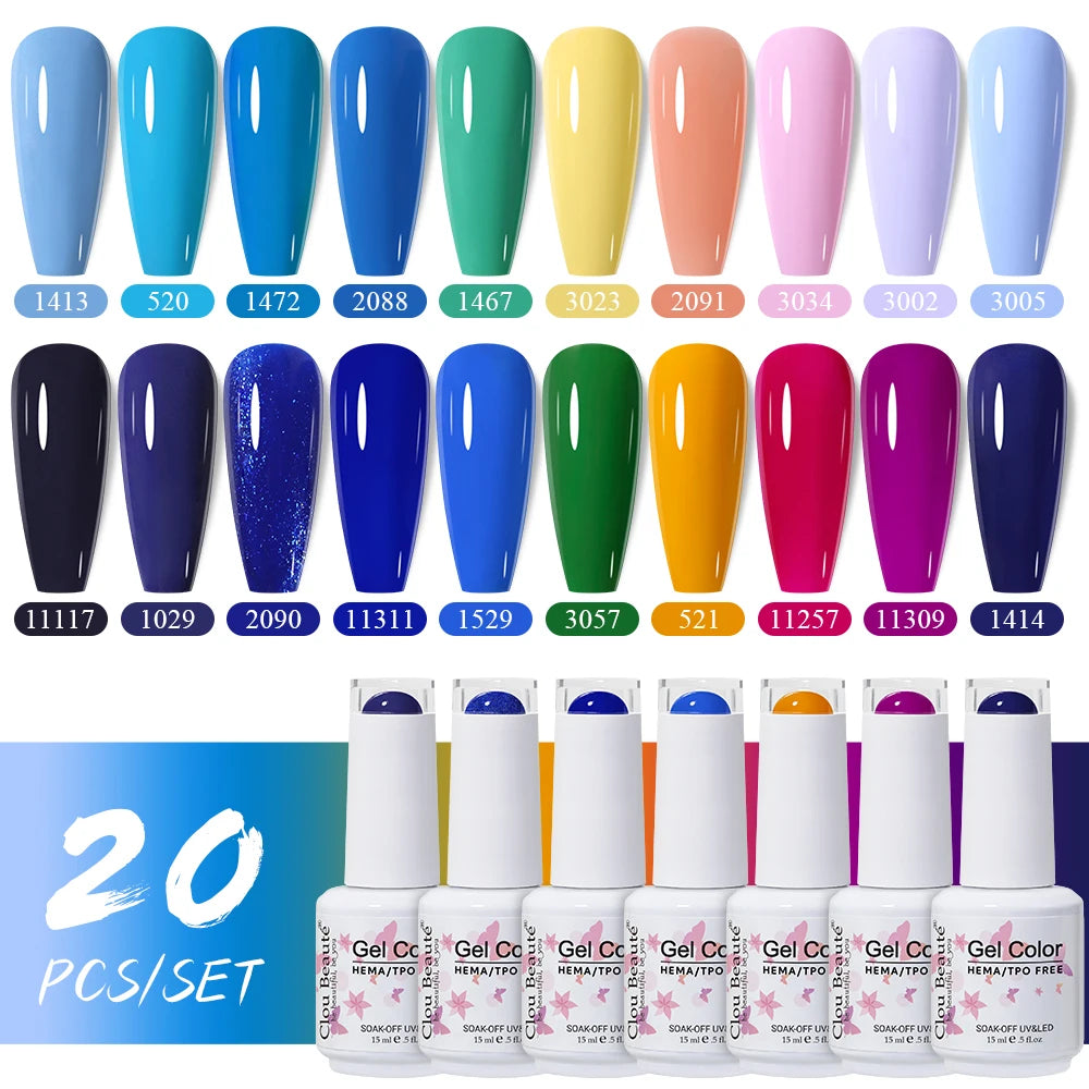Clou Beaute 20pcs TPO & HEMA FREE Nail Gel Polish Set Red Pink Nude UV LED Soak Off Polish Gel Nail Semi Permanent Nail Varnish