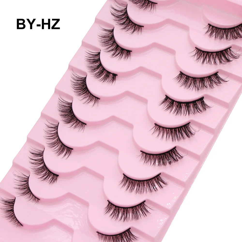 Moonlily - Lot de 10 demi-cils naturels, doux, effet œil de chat, réutilisables, effet ailes, effet vison, extension de cils - Outil de maquillage