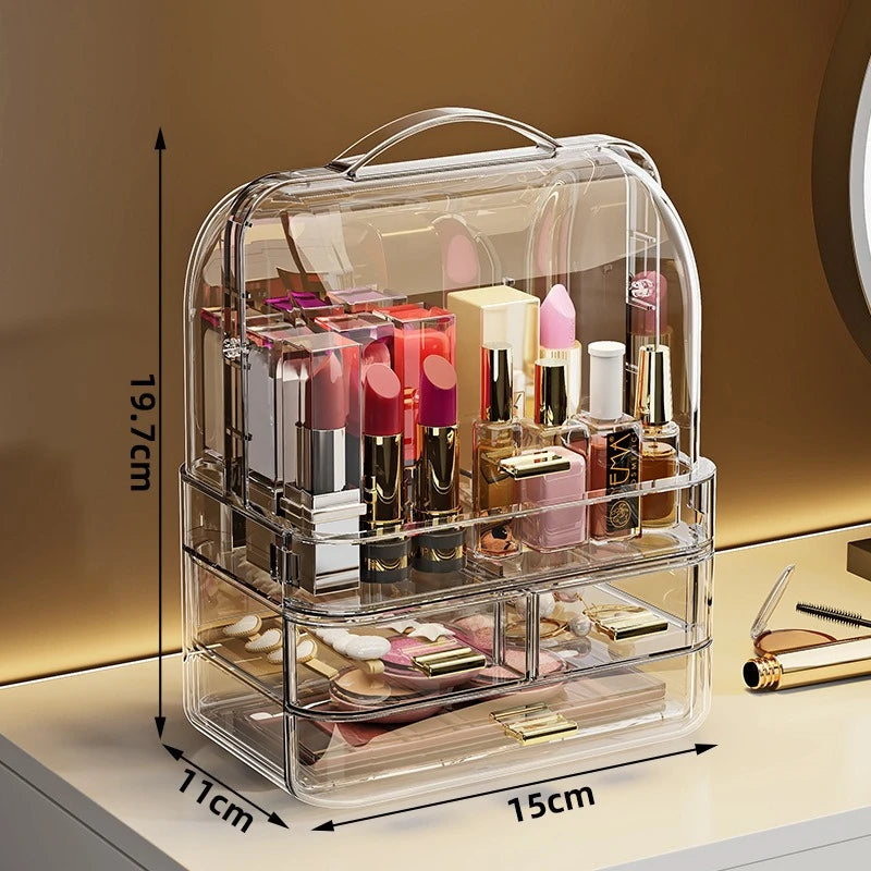 Desktop Transparent Makeup Drawer Box Dust-Proof Cosmetics Skincare Lipstick Storage Box Dressing Table Eye Shadow Organizer