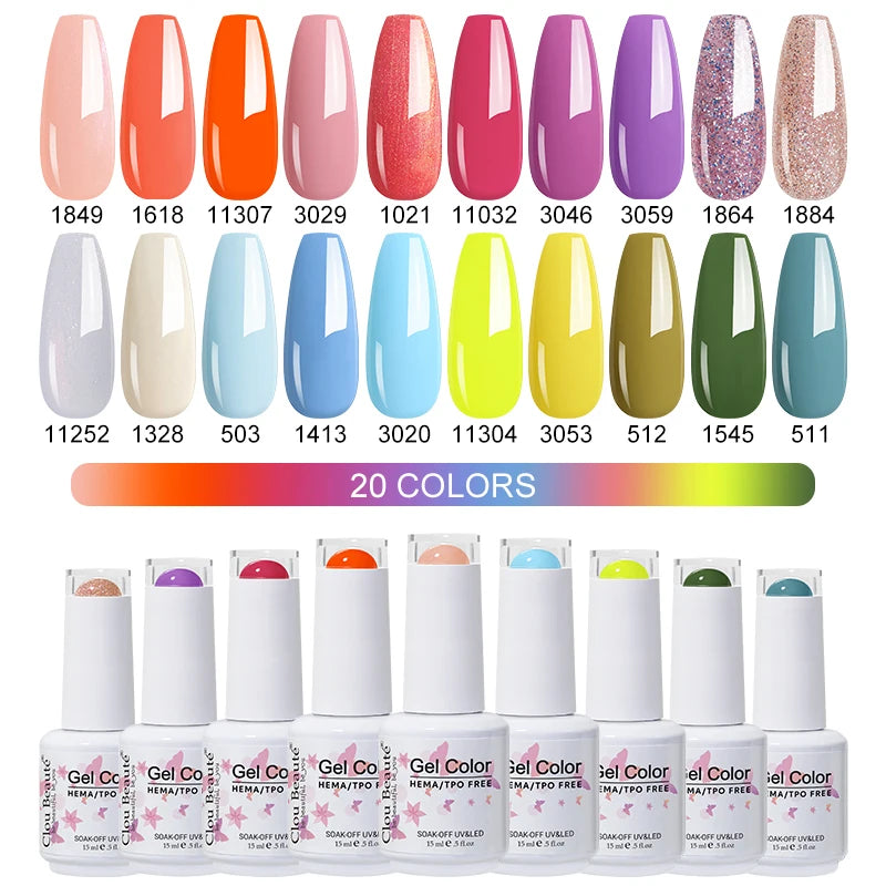 Clou Beaute 20pcs TPO & HEMA FREE Nail Gel Polish Set Red Pink Nude UV LED Soak Off Polish Gel Nail Semi Permanent Nail Varnish