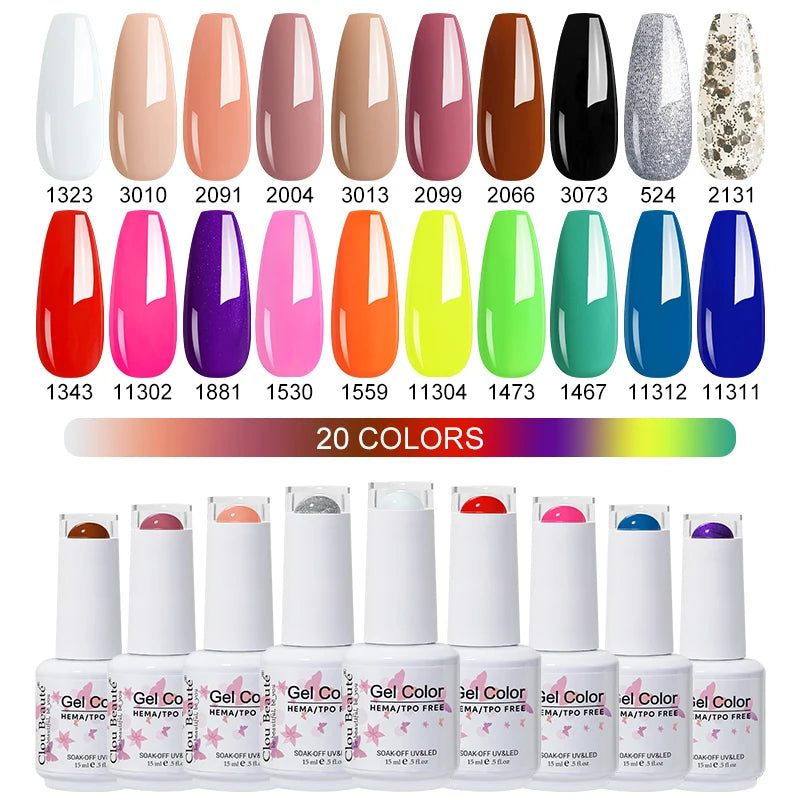 Clou Beaute 20pcs TPO & HEMA FREE Nail Gel Polish Set Red Pink Nude UV LED Soak Off Polish Gel Nail Semi Permanent Nail Varnish