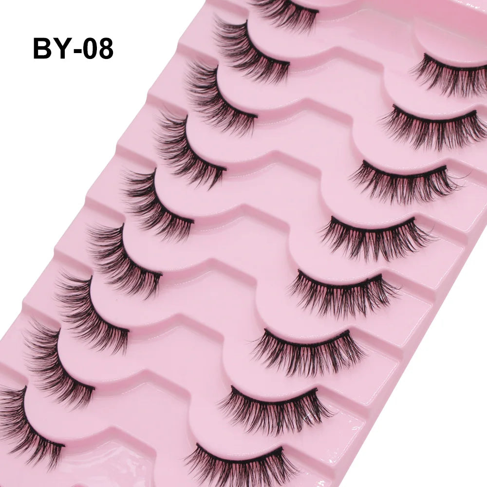 Moonlily - Lot de 10 demi-cils naturels, doux, effet œil de chat, réutilisables, effet ailes, effet vison, extension de cils - Outil de maquillage