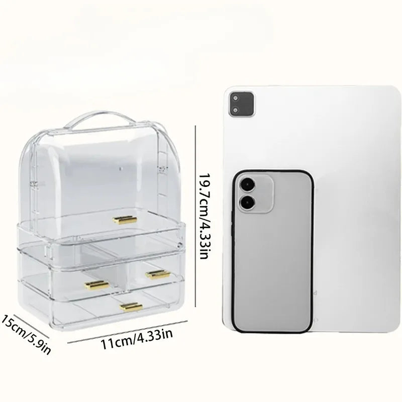 Desktop Transparent Makeup Drawer Box Dust-Proof Cosmetics Skincare Lipstick Storage Box Dressing Table Eye Shadow Organizer