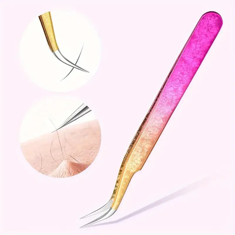 Pince à épiler professionnelle pour extensions de cils (1 pièce) avec embouts en caoutchouc, outil de précision en acier inoxydable pour la pose d'extensions de cils ombrées.