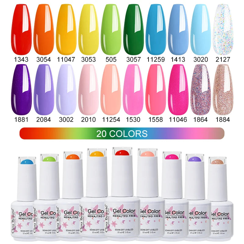 Clou Beaute 20pcs TPO & HEMA FREE Nail Gel Polish Set Red Pink Nude UV LED Soak Off Polish Gel Nail Semi Permanent Nail Varnish