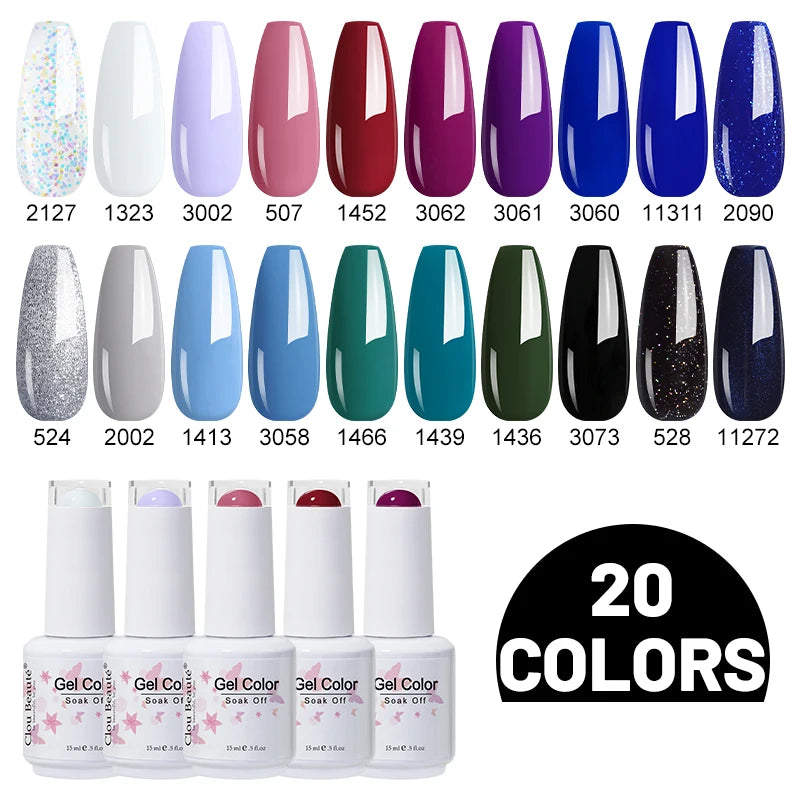 Clou Beaute 10/12/20/24pcs Gel Nail Polish Set Color 15ml White Glass Bottle Nail Art Kit Semi Permanent Gellack Nail Varnish