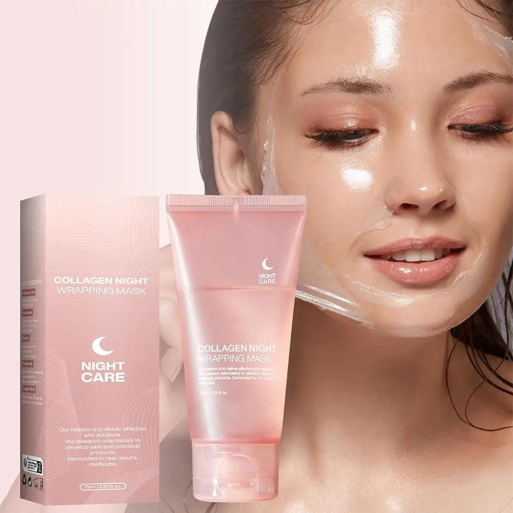 Masque visage de nuit au collagène hydrolysé, masque peel-off hydratant et raffermissant pour l'élasticité, réduit le relâchement cutané et le teint terne.