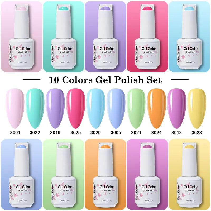 Clou Beaute 10/12/20/24pcs Gel Nail Polish Set Color 15ml White Glass Bottle Nail Art Kit Semi Permanent Gellack Nail Varnish