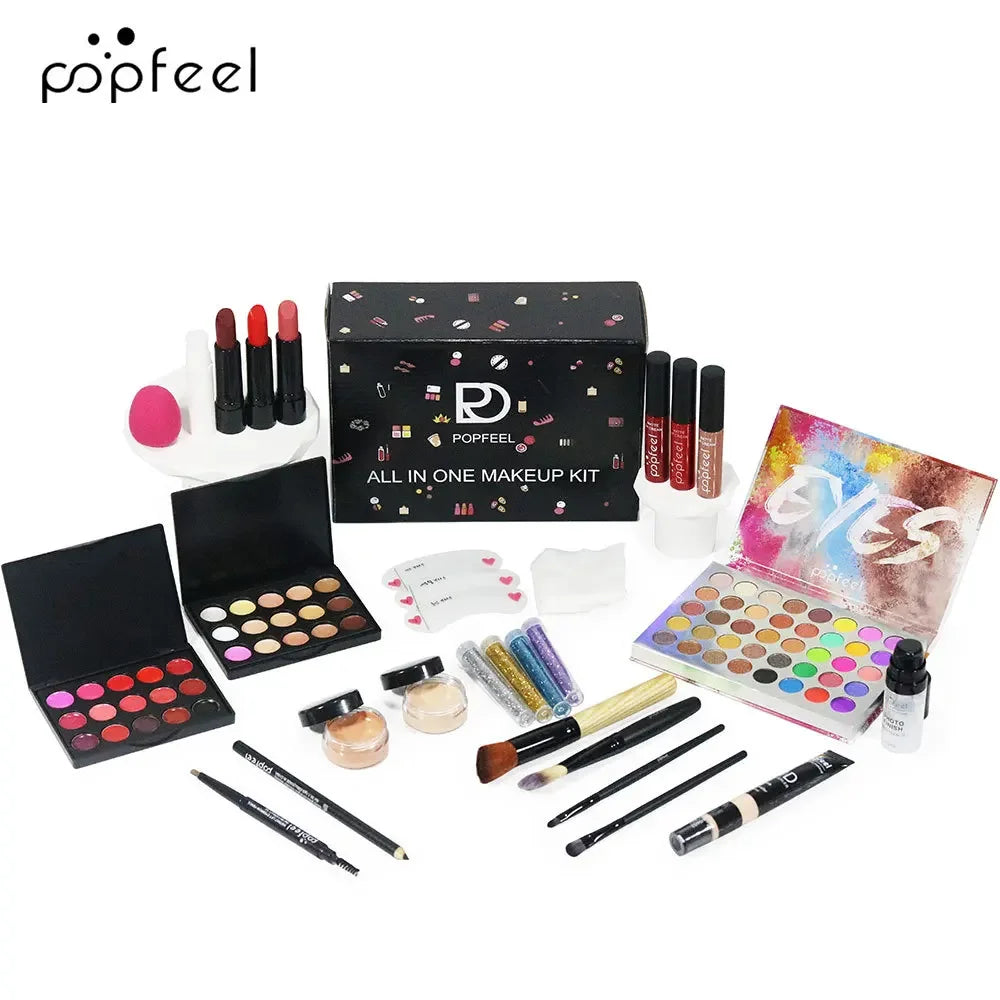 Coffret maquillage Popfeel en édition limitée, ensemble complet tout-en-un : fard à paupières, eyeliner, poudre, correcteur. Coffrets cadeaux de luxe pour femmes, cosmétiques.