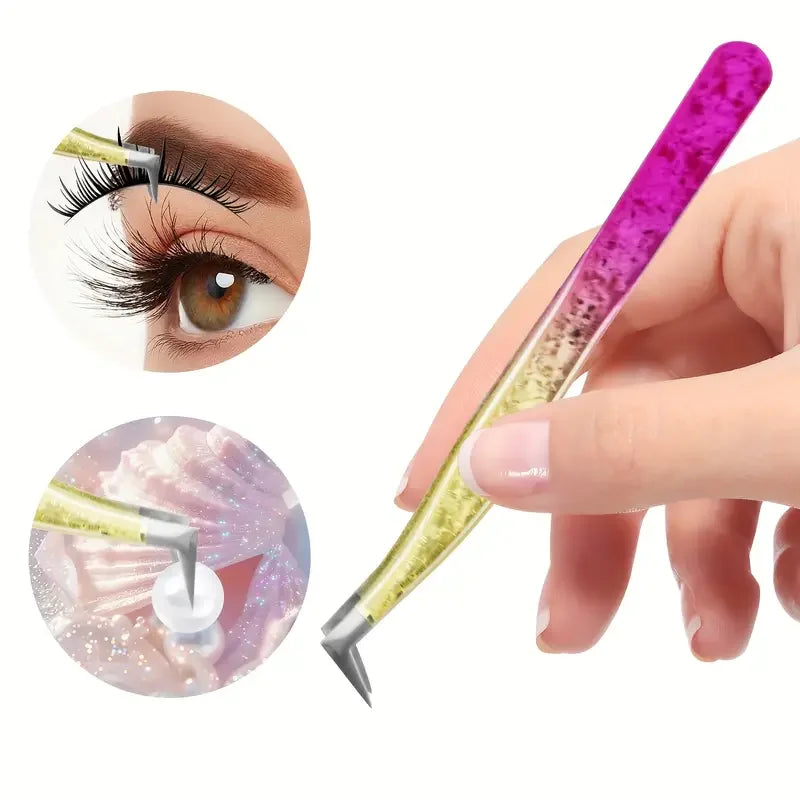 Pince à épiler professionnelle pour extensions de cils (1 pièce) avec embouts en caoutchouc, outil de précision en acier inoxydable pour la pose d'extensions de cils ombrées.