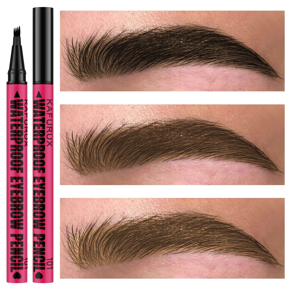 Crayon à sourcils waterproof 3 couleurs, crayon microblading à 4 embouts, pour des sourcils naturels. Idée cadeau maquillage pour les yeux.
