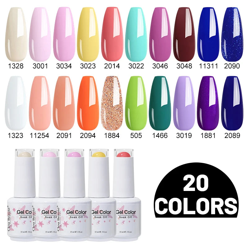 Clou Beaute 10/12/20/24pcs Gel Nail Polish Set Color 15ml White Glass Bottle Nail Art Kit Semi Permanent Gellack Nail Varnish