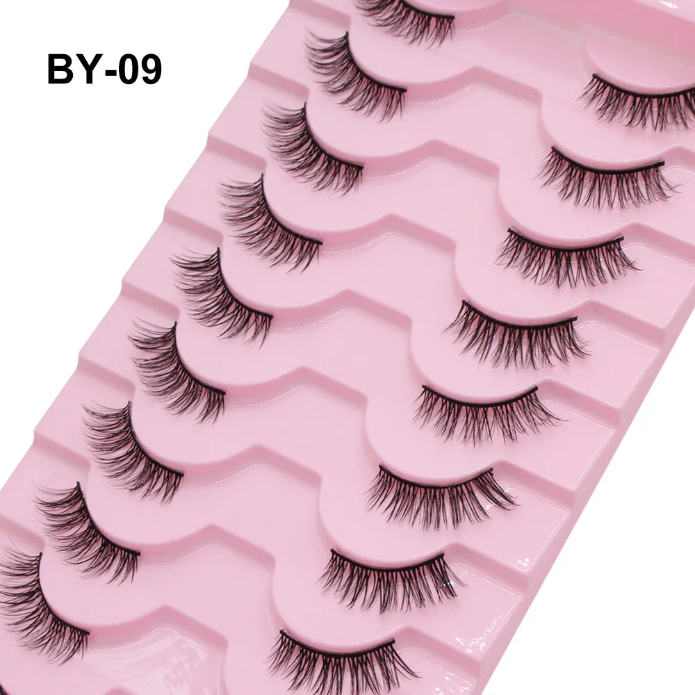 Moonlily - Lot de 10 demi-cils naturels, doux, effet œil de chat, réutilisables, effet ailes, effet vison, extension de cils - Outil de maquillage
