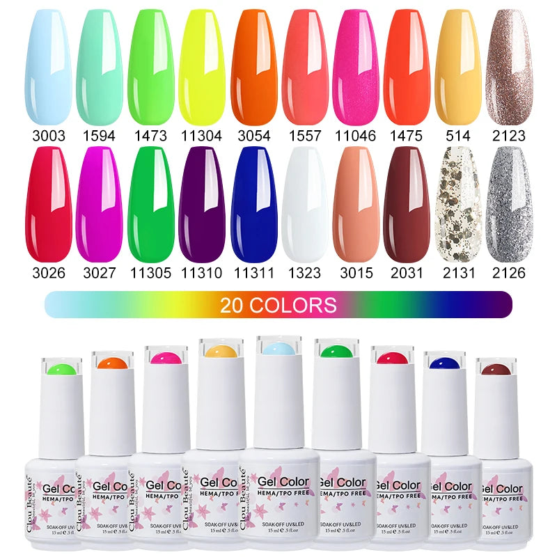 Clou Beaute 20pcs TPO & HEMA FREE Nail Gel Polish Set Red Pink Nude UV LED Soak Off Polish Gel Nail Semi Permanent Nail Varnish
