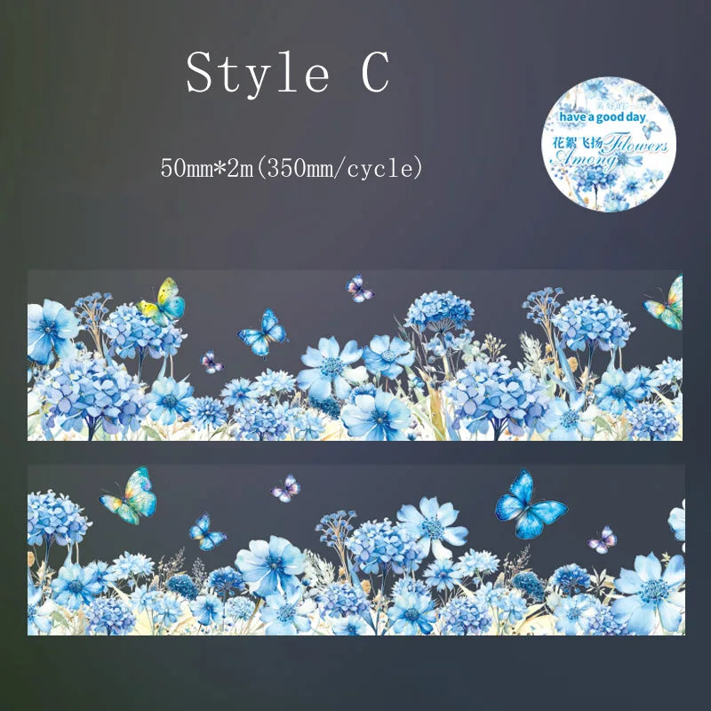 1Roll Beautful Flowers Series PET Tape Scrapbooking Decoration Stickers Collage Journal Diary Craft Diy Supplies