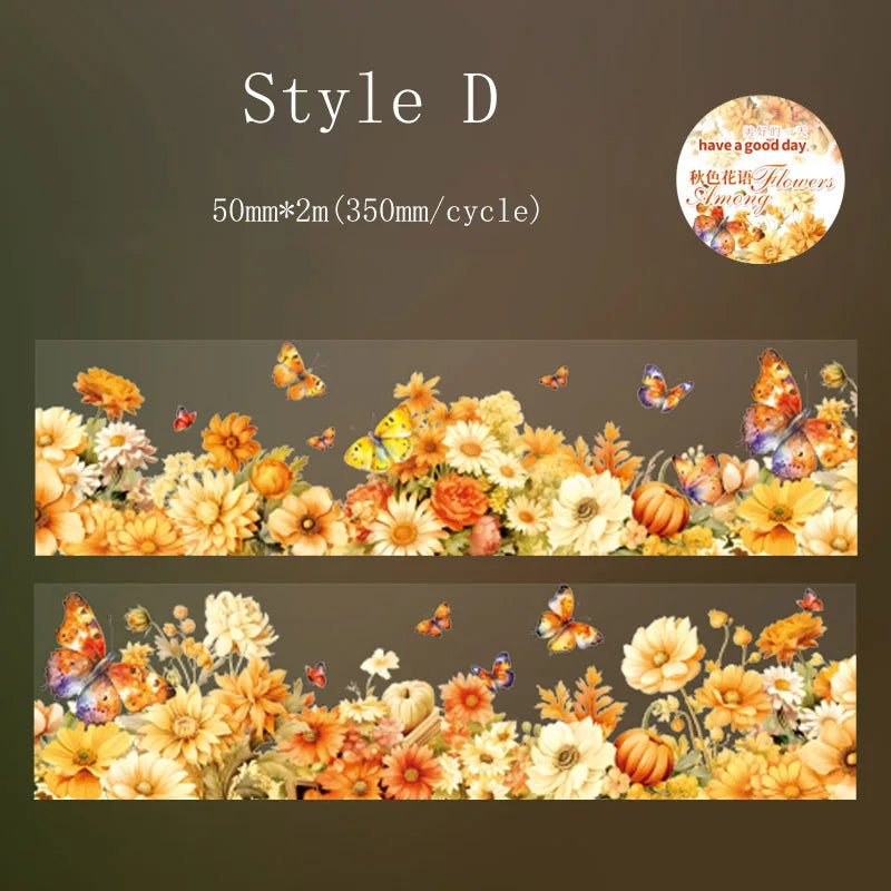 1Roll Beautful Flowers Series PET Tape Scrapbooking Decoration Stickers Collage Journal Diary Craft Diy Supplies