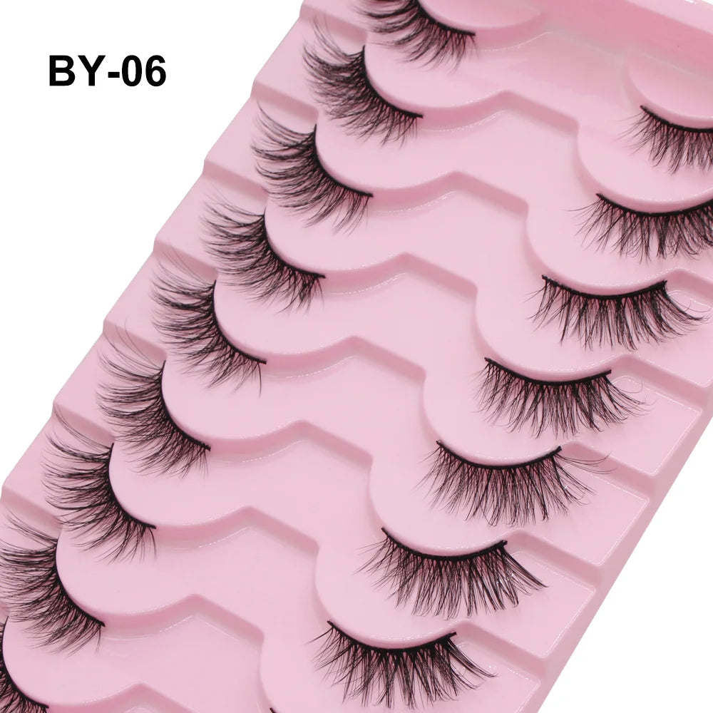 Moonlily - Lot de 10 demi-cils naturels, doux, effet œil de chat, réutilisables, effet ailes, effet vison, extension de cils - Outil de maquillage