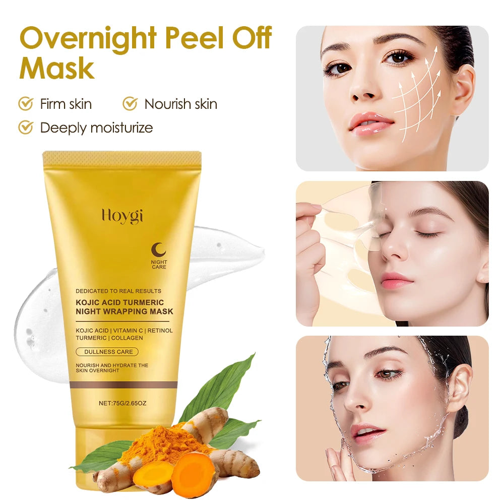 Lot de 2 masques de nuit peel-off au collagène, --nettoyant en profondeur, régulateur de sébum, au curcuma