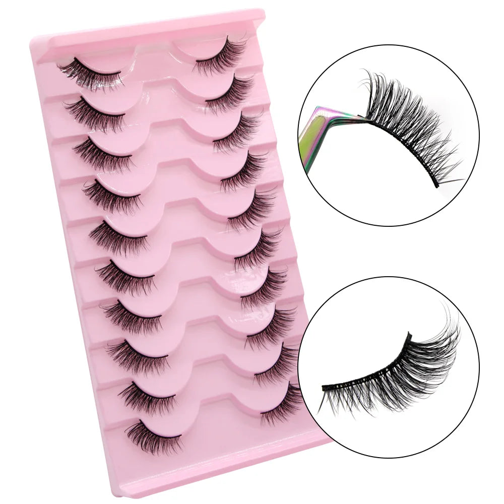 Moonlily - Lot de 10 demi-cils naturels, doux, effet œil de chat, réutilisables, effet ailes, effet vison, extension de cils - Outil de maquillage