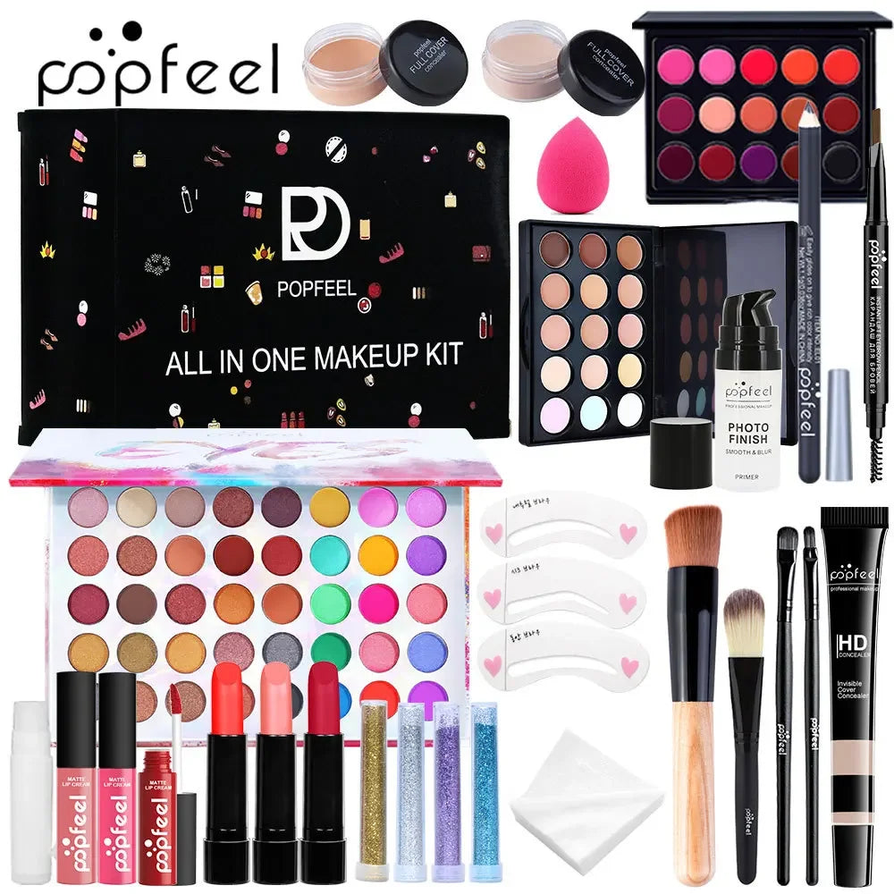 Coffret maquillage Popfeel en édition limitée, ensemble complet tout-en-un : fard à paupières, eyeliner, poudre, correcteur. Coffrets cadeaux de luxe pour femmes, cosmétiques.
