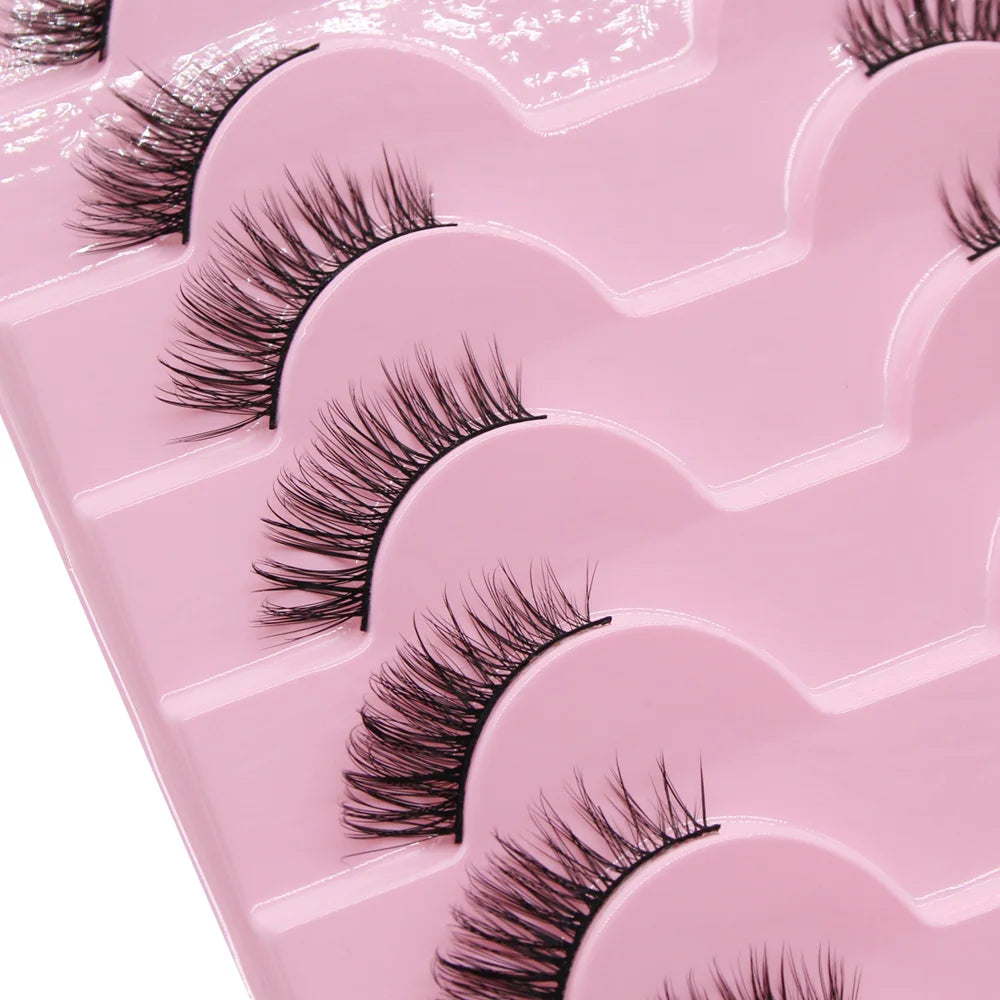 Moonlily - Lot de 10 demi-cils naturels, doux, effet œil de chat, réutilisables, effet ailes, effet vison, extension de cils - Outil de maquillage