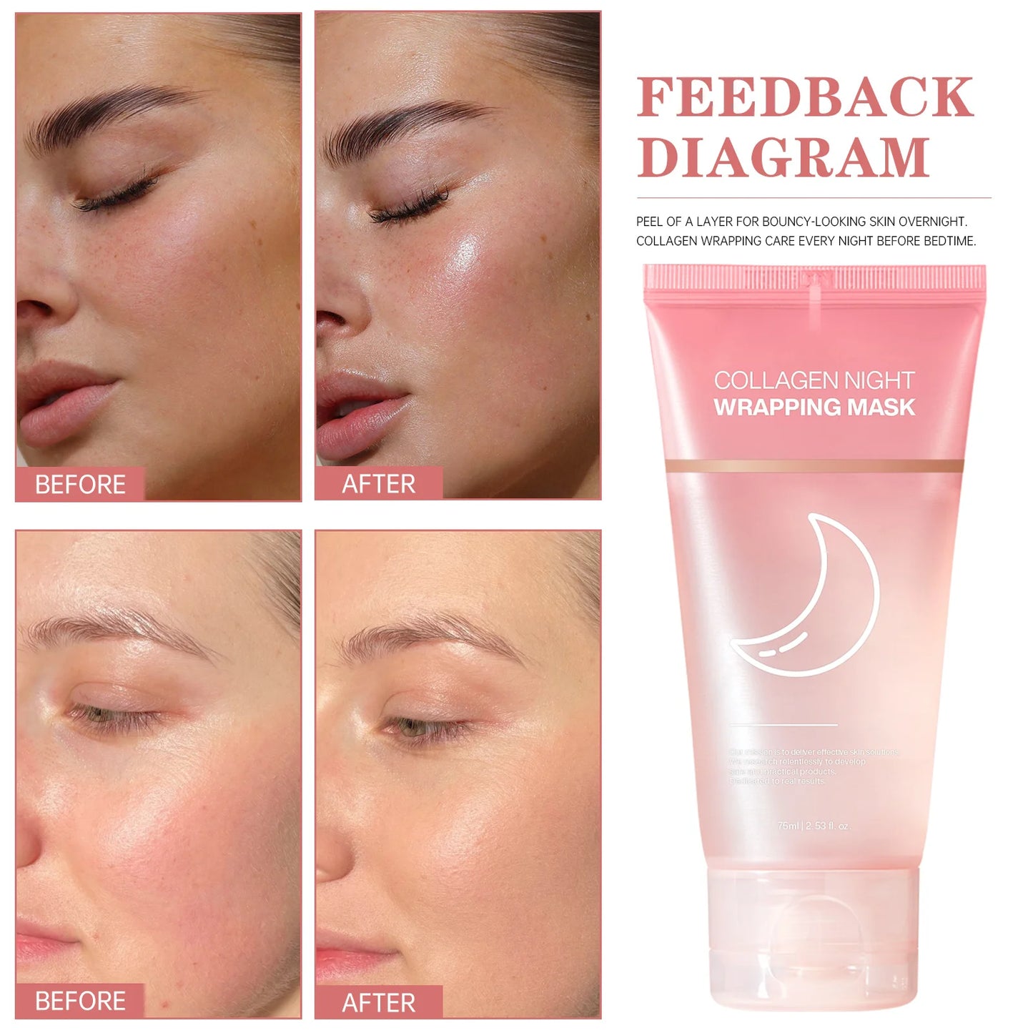 Masque hydratant pour le visage, réduit le relâchement cutané, collagène, masque de nuit raffermissant pour l'élasticité, masque peel-off enveloppant pour un teint terne