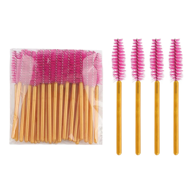 50Pcs Disposable Eyelash Makeup Brush Mascara Wands Gold Mini Eye Lash Brushes Short Eyebrow Comb Eyelashes Extension Tool