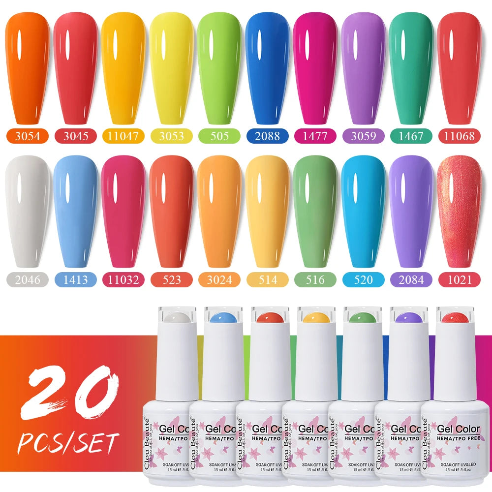 Clou Beaute 20pcs TPO & HEMA FREE Nail Gel Polish Set Red Pink Nude UV LED Soak Off Polish Gel Nail Semi Permanent Nail Varnish