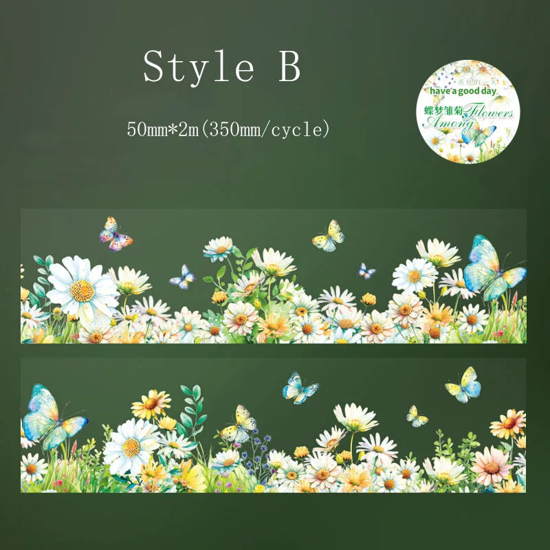 1Roll Beautful Flowers Series PET Tape Scrapbooking Decoration Stickers Collage Journal Diary Craft Diy Supplies