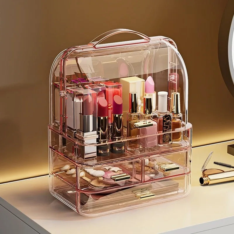 Desktop Transparent Makeup Drawer Box Dust-Proof Cosmetics Skincare Lipstick Storage Box Dressing Table Eye Shadow Organizer