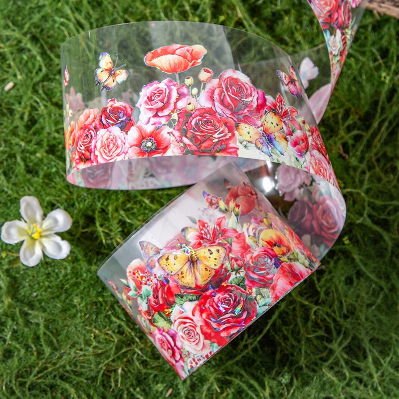 1Roll Beautful Flowers Series PET Tape Scrapbooking Decoration Stickers Collage Journal Diary Craft Diy Supplies
