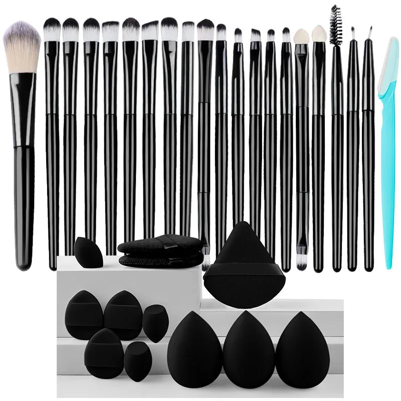 20Pcs Makeup Brush Set Eyeshadow Eyeliner Brushes Foundation Concealers Powder Blush Blending Beauty Tool with Makeup Sponge Kit
