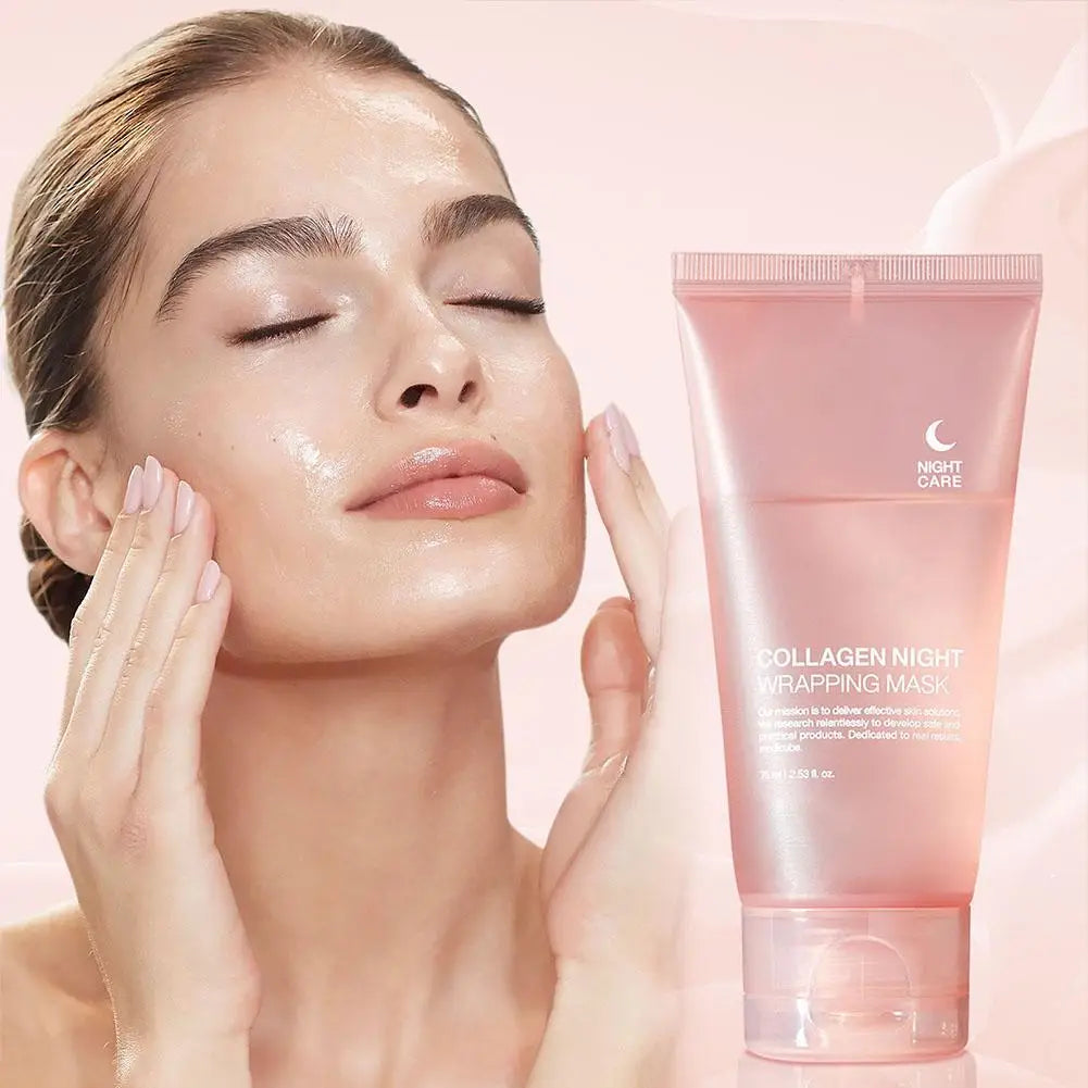 Masque visage de nuit au collagène hydrolysé, masque peel-off hydratant et raffermissant pour l'élasticité, réduit le relâchement cutané et le teint terne.
