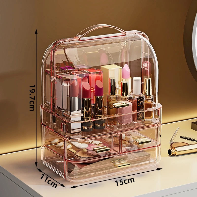 Desktop Transparent Makeup Drawer Box Dust-Proof Cosmetics Skincare Lipstick Storage Box Dressing Table Eye Shadow Organizer