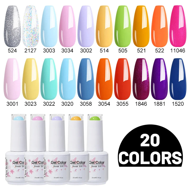 Clou Beaute 10/12/20/24pcs Gel Nail Polish Set Color 15ml White Glass Bottle Nail Art Kit Semi Permanent Gellack Nail Varnish