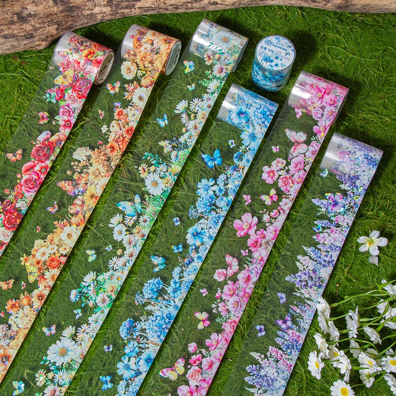 1Roll Beautful Flowers Series PET Tape Scrapbooking Decoration Stickers Collage Journal Diary Craft Diy Supplies